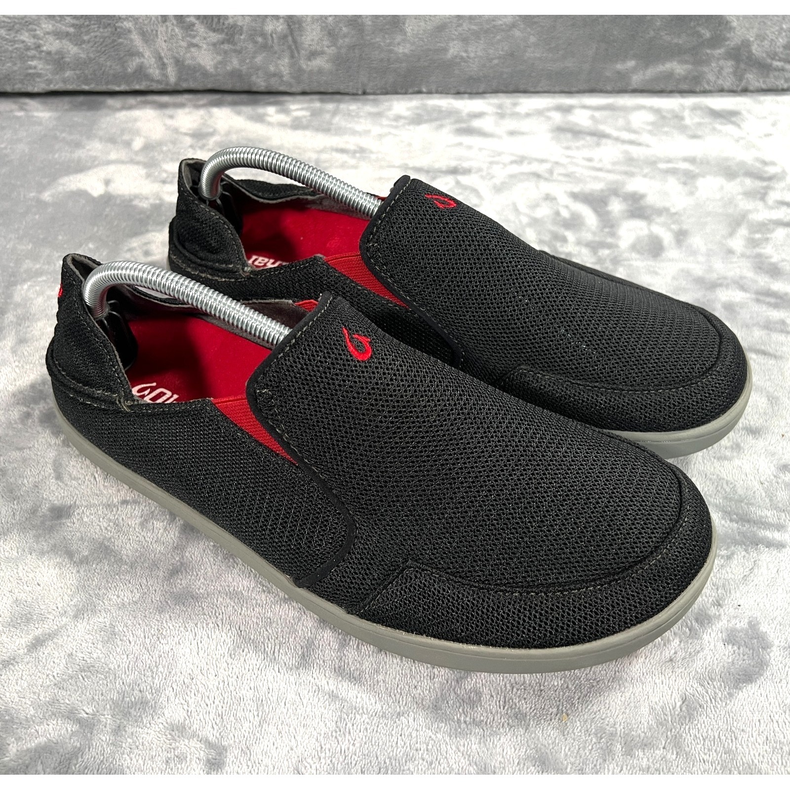 Olukai Nohea Mesh Shoes Mens Us 11 Gray Red Slip Ons Drop Heel Slide Mesh